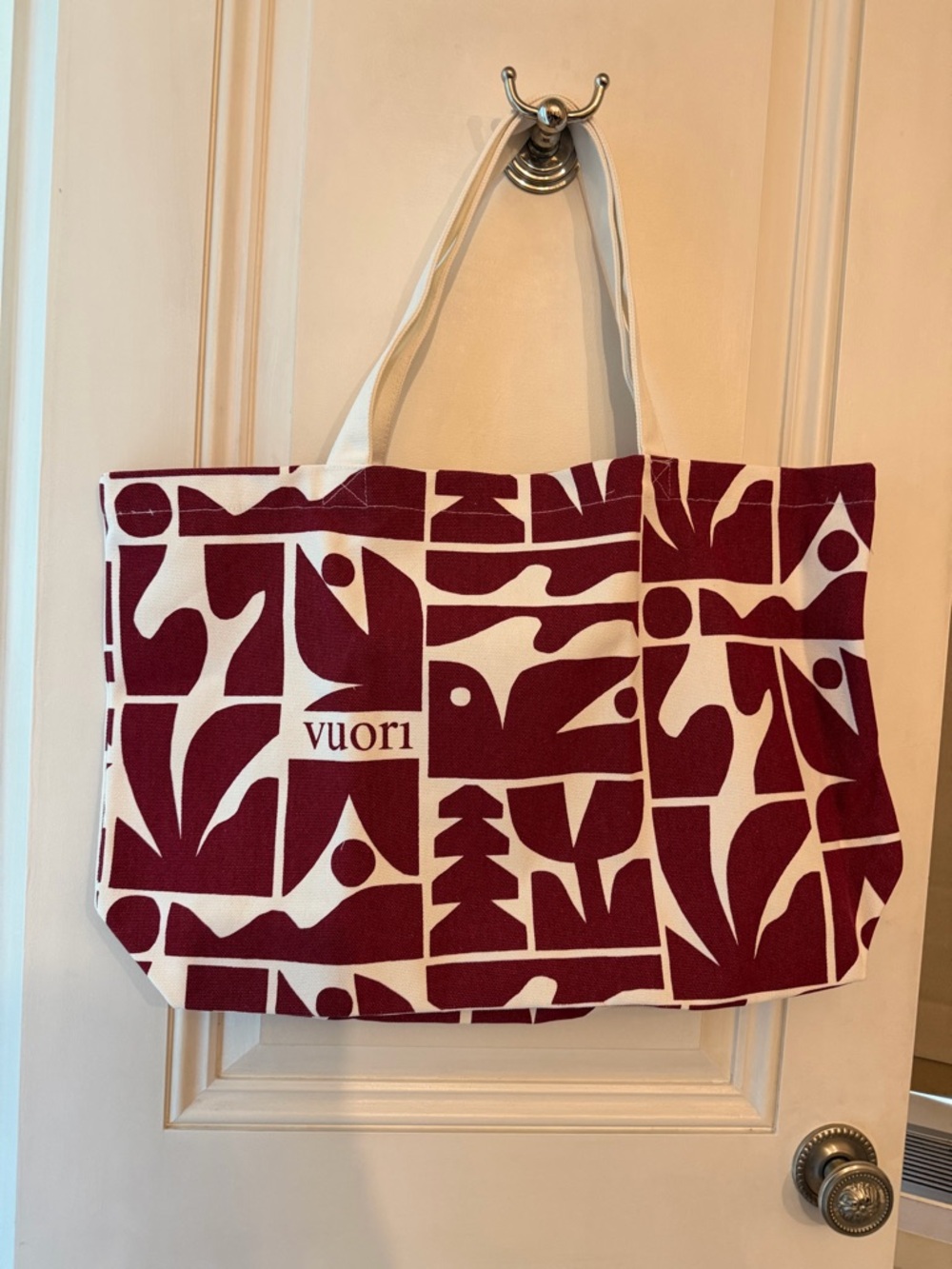 Vuori red and White Graphic Canvas Tote